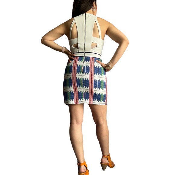 Adelyn Rae Asymmetrical Cutout Dress tribal Boho white lined dress, size Small - Picture 6 of 16